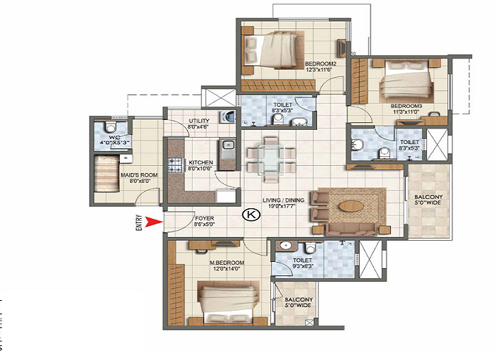2 BHK Floor Plan